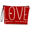 Neceser de lona roja con estampado Love You More blanco y correa de muñeca - Estilo LOVE you more (xy-055-2) / Con Correa