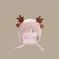 Beige baby knitted winter hat with cute brown reindeer antlers and earflaps - Dragon Horn Children's Hat Beige (2 Months - 2 Years Old)