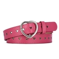 Bright pink leather belt with heart-shaped cutouts and a silver heart buckle for girls - Rose Red