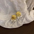 Pendientes vintage en forma de rosa con flores doradas y detalles de hojas de plata - Forma de Rosa Amarilla (3#)
