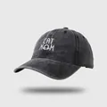 Washed dark grey denim baseball cap with white CAT MOM embroidery and wide brim - M / Black