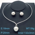 Minimalist silver stainless steel jewelry set with bold spherical pendant and studs - Choker + Earrings Set / Silver
