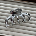 Macro shot of silver metallic claw clip with high-gloss finish in a jewelry box drawer - 4+5 Claw Silver 13cm