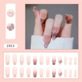 Roze ombre kunstnagels met 3D paarse vlinders en fonkelende hartvormige bedeltjes - Vlindergeest (Z453) / 24 Stuks/Doos 【Inclusief Lijm】