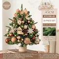 Champagnerfarbener 45cm Mini-Weihnachtsbaum mit 18 Dekoartikeln und LED auf Holzsockel - 45cm Gemischtes Blatt-Set Champagner Kaffee