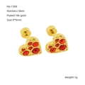 Orecchini a cuore in acciaio placcato oro 18k con pietre rosse minimalisti - Zircone Rosso