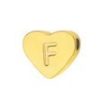 Polished gold heart charm bead with engraved letter F and side hole detail - Letter F