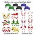 Christmas party set with assorted reindeer glasses, festive headbands, and fabric hats - Christmas Set 8A (6 Glasses+6 Headbands+6 Hats 30x40cm)