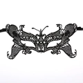 Intricate black lace butterfly mask featuring detailed hollow patterns and ribbon ties - Large Butterfly