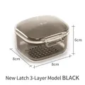 Three-layer orthodontic retainer box in smoke grey with drainage filter and secure lock - U055 Lock Type / Black