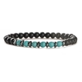 Bracciale in pietre naturali occhio di tigre ed ematite con distanziali argento su bianco - 6 mm / Nero Opaco + Turchese