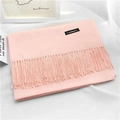Soft pink faux cashmere scarf with fringe tassels and woven brand label detail - Ivory Pink