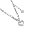 Double-layered silver stainless steel necklace with heart and coin pendants - Silver Hollow Heart and Coin Style (KN119511-Z)