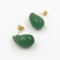Chic bean-shaped green gemstone stud earrings with gold-plated finish for women - Green