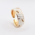 Adjustable gold plated ring with white enamel finish and micro-set cubic zirconia stones - Adjustable Open / White