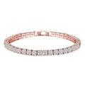 Rose gold tennis bracelet featuring 4mm round clear zircons with a secure fold-over clasp - Rose Gold