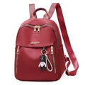 Roter wasserdichter Oxford-Rucksack für Damen mit Bärenanhänger und goldenem Reißverschluss - Rot