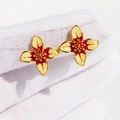 Floral stud earrings featuring yellow and red enamel petals with elegant gold plating - Yellow