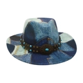 Cappello da cowboy patchwork in denim blu con cinturino in pelle e turchese - Taglia unica / Stile Denim Patchwork (M Denim Cintura a Fiori) / Blu Reale