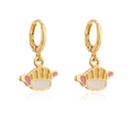 Detail view of 18K gold plated striped enamel drop earrings with cartoon pendant - Striped Cartoon Bear (42019)