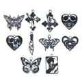 Ciondoli gotici in smalto nero con teschio, farfalla e croce per la creazione di gioielli - Set 10pz Ciondoli Smalto Halloween Oro Bianco K