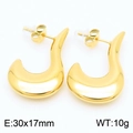 Pendientes de aro ovalados huecos en acero inoxidable chapado en oro 18k, 30x17mm - Estilo E Dorado (KE113129-KFC)