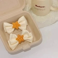 Pinzas para el pelo con lazo de satén crema y estrella naranja en caja de regalo - Pinza para el cabello con lazo de satén de galleta estrella naranja