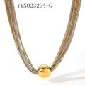 Collier multicouche en acier titane avec un grand pendentif perle dorée de 25mm - Or (YYN023294-G)