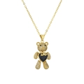 Collana con ciondolo a orsetto dorato con micro zirconi e una gemma blu a cuore - Blu