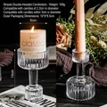 Portacandele in vetro striato a doppia testa per candele da 2,2 cm e 5 cm, altezza di 10 cm - Portacandele a Doppia Testa a Righe