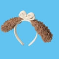 Plush brown dog ears headband with a beige bow for cosplay or costume parties - Coffee Curly Hair