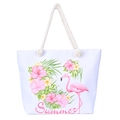 Detail of flamingo canvas beach bag with thick rope handles and pink Summer text - White Flamingo Summer Style (7)