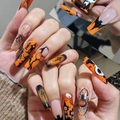Long ballet press-on nails with Halloween ghost spider patterns and orange accents - K074【24pcs】 / Boxed (jelly Gel + Granules)