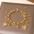 Gold double-layer MOM heart charm bracelet with sunflower engraving and rhinestones - Sunflower MOM Heart Style (KB203667-Z)