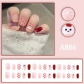 Red polka dot and puppy design short press-on nails set with pink bows and glossy finish - A886 [Glue Type]