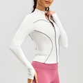 Slim fit white yoga jacket with high neck, reflective piping and zip closure for women - S / White