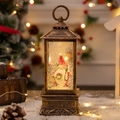 Vintage-Weihnachtslaterne aus Bronze mit Weihnachtsmann-Figur und goldenem Glitzer - Große quadratische Laterne mit Wasser - Weihnachtself