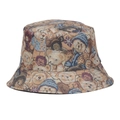 Cappello da pescatore con motivo orsetto retrò in toni terra per protezione solare e moda - M (56-58cm) / Jacquard Orsetto Toni Terra Retrò (#1)