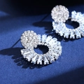 Exaggerated silver sunburst earrings with brilliant clear zircon and marquise stones - Sunburst Round Zirconia Studs (Silver Pin) / Silver