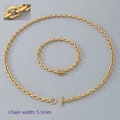 Golden stainless steel jewelry set with 5.3mm oval links and toggle OT clasp closure - Bracelet 20CM / 5.3mm / Gold