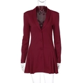 Elegant wine red blazer dress with V-neckline, long sleeves and pleated ruffle hem detail - XS / Burgundy