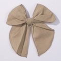 4.5 inch khaki linen bow hair clip for girls with natural fabric texture for toddlers - Khaki