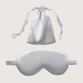 Silver grey silk sleep mask set with matching drawstring storage pouch - Silver