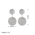 Silver textured stainless steel drop earrings with double circle hammered design - Steel Color Earrings