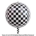 Spherical 22-inch 4D aluminum foil balloon with a classic black and white checkerboard pattern - Black White Checker / 22 Inch