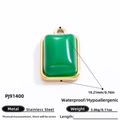 Green rectangle stainless steel pendant with 18k gold plating measuring 19.21mm - Rectangular Green Gemstone Style (PJ91400)