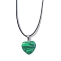 Detailed view of heart-shaped green malachite pendant on a black cord necklace - 20mm Pendant + 40cm Leather Cord / Malachite