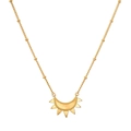 Gold plated 18K stainless steel necklace featuring a textured crescent sun ray pendant - 40+5cm / Radiance Necklace