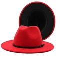 Zweifarbiger Wollfilzhut in Rot und Schwarz mit dekorativem Lederband und Schnalle - M (56-58cm) / Rot und Schwarz