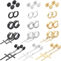 Black, gold and silver stainless steel earring set with cross pendants for men and women - Three-Color Minimalist Cross Combination (36024)